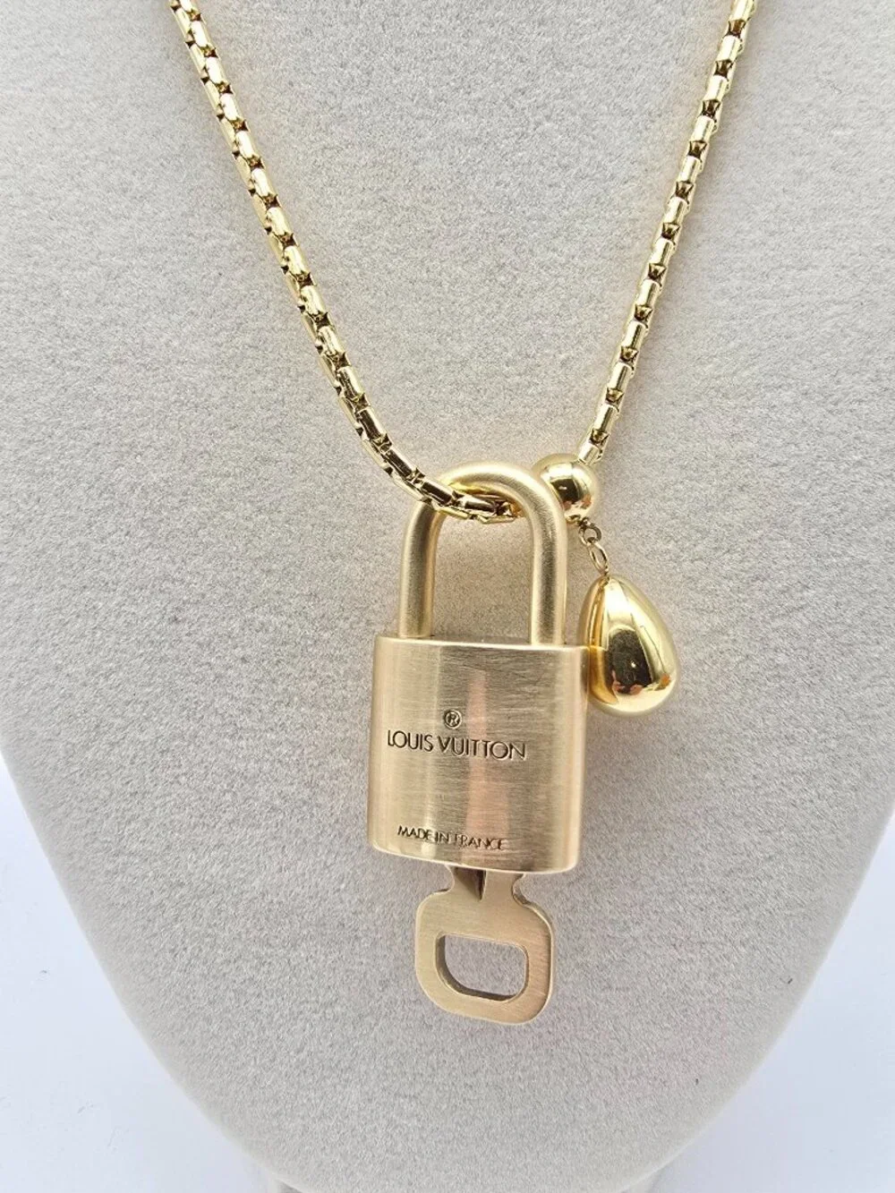 ✨ Stainless Steel Gold-Plated Necklace with Authentic Louis Vuitton Padlock ✨